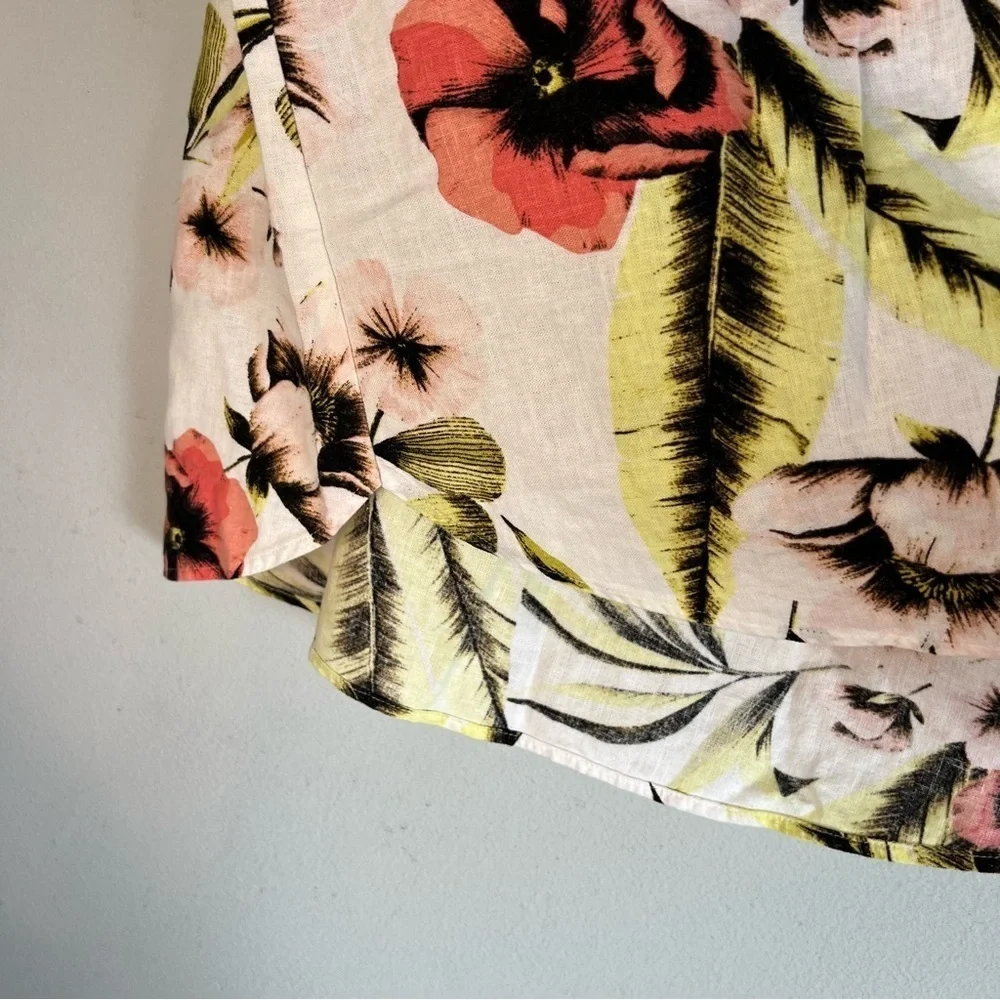 Van Heusen Womens Linen Rayon Pullover Blouse Floral Sz L Cruise Travel Spring - Picture 4 of 9
